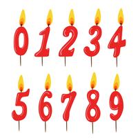 Set rote Geburtstagskerzen. Zahlen vektor
