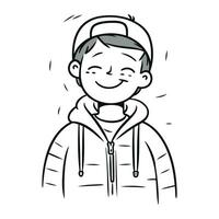 vektor illustration av en Lycklig pojke i vinter- kläder. tecknad serie stil.