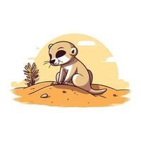 meerkat Sammanträde på de sand. söt tecknad serie vektor illustration.