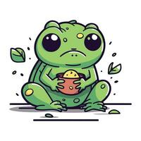 Frosch mit ein Ei. süß Karikatur Charakter. Vektor Illustration.