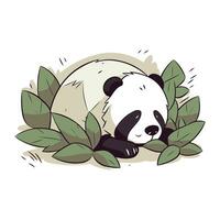söt panda sovande i de grön löv. vektor illustration.
