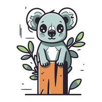 söt koala med löv. vektor illustration i tecknad serie stil.