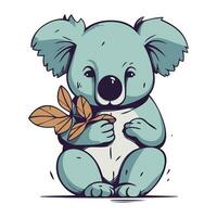 süß Karikatur Koala mit ein Blatt im seine Hand. Vektor Illustration.