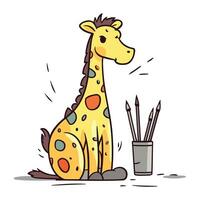 rolig giraff med pennor. vektor illustration av en giraff.