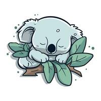 süß Karikatur Koala Schlafen auf ein Ast. Vektor Illustration.