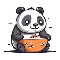 süß Panda Essen ein Schüssel von Lebensmittel. Vektor Illustration.