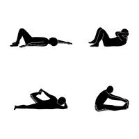 Stretching Exercise Icon Set för att sträcka armar, ben, rygg och nacke på golvet. vektor
