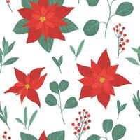 Weihnachten nahtlos Blumen- Muster mit Weihnachtsstern, Blätter und Beeren auf Weiß Hintergrund vektor
