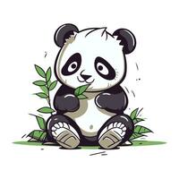 süß Karikatur Panda Sitzung auf das Gras. Vektor Illustration.