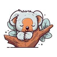 söt koala sovande på en träd gren. vektor illustration.