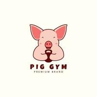 süß Schwein Karikatur Logo mit Fitnessstudio Sport Vektor Symbol Symbol Illustration Design Tiere