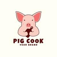 Illustration von ein süß Karikatur Schwein Symbol mit Kochen Utensilien Tier Design Vektor Logo