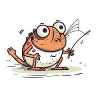 Frosch mit ein Angeln Stange. Vektor Illustration auf Weiß Hintergrund.
