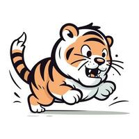 söt tecknad serie tiger löpning. vektor illustration. isolerat på vit bakgrund.