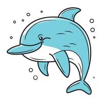 Vektor Illustration von ein süß Karikatur Delfin auf ein Weiß Hintergrund. Vektor Illustration.