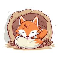 süß wenig Fuchs Schlafen im ein Korb. Vektor Karikatur Illustration.