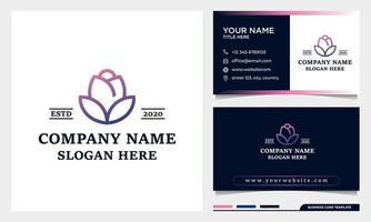 minimalistisk elegant rosblomma logotyp beauty spa -logotyp med visitkort vektor