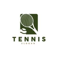 tennis sporter logotyp, boll och racket design för enkel och modern turnering mästerskap sporter vektor