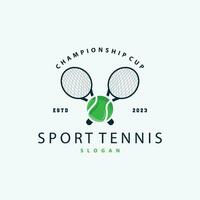 tennis sporter logotyp, boll och racket design för enkel och modern turnering mästerskap sporter vektor