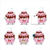 Karikatur Charakter von Schätzchen Kuchen Erdbeere mit verschiedene Koch Emoticons vektor