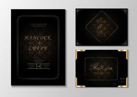 Hochzeitseinladungskarte schwarzer Hintergrund und goldener Rahmen vektor