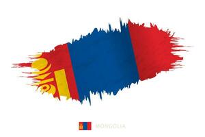 gemalt Pinselstrich Flagge von Mongolei mit winken Wirkung. vektor