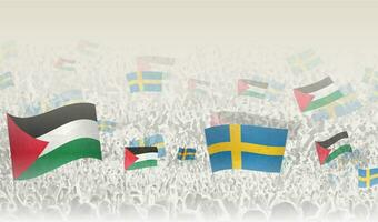 Palästina und Schweden Flaggen im ein Menge von Jubel Personen. vektor