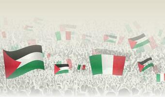 Palästina und Italien Flaggen im ein Menge von Jubel Personen. vektor