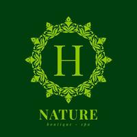 Brief h Natur Rand Kranz Initiale Logo zum Boutique Spa und Schönheit Wellness vektor