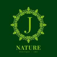 Brief j Natur Rand Kranz Initiale Logo zum Boutique Spa und Schönheit Wellness vektor