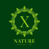 Brief x Natur Rand Kranz Initiale Logo zum Boutique Spa und Schönheit Wellness vektor