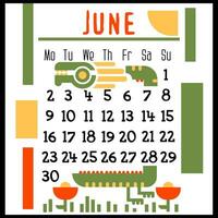 ein Platz Kalender Seite zum Juni 2024 mit ein Grün geometrisch Drachen. isoliert auf ein Weiß Hintergrund. das Symbol von das Jahr von das Drachen. das Drachen sonnt sich im das Sonne. Vektor Illustration. Farbe