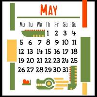 fyrkant kalender sida för Maj 2024 med en grön geometrisk drake. isolerat på en vit bakgrund. de symbol av de år av de drake. de drake utseende på de fjäril. vektor illustration. Färg