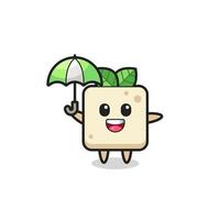 süße Tofu-Illustration mit einem Regenschirm vektor