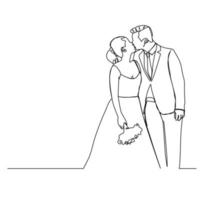 kontinuerlig linje ritning bröllop brud och brudgum vektor