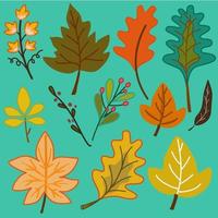 Herbstblatt nahtloses Muster mit grünem Hintergrund handgezeichnetem Vektor