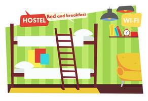 Rum i vandrarhemmet. Bed and breakfast. Vektor platt illustration