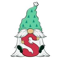 söt gnome innehav en brev s för jul och ny år. vektor illustration av tecknad serie klotter karaktär av dvärg-