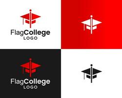 Bildung Universität akademisch Deckel und klein Flagge Dreieck Logo Design. vektor