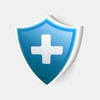 3d Blau medizinisch Gesundheit Schutz Schild mit Kreuz. Gesundheitswesen Medizin geschützt Stahl bewachen Konzept Symbol vektor