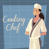 kvinnlig kock stående arbetare professionell restaurang vektor