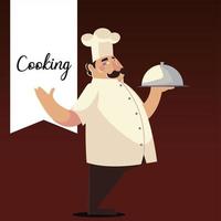 kock håller silverfat arbetare professionell restaurang vektor