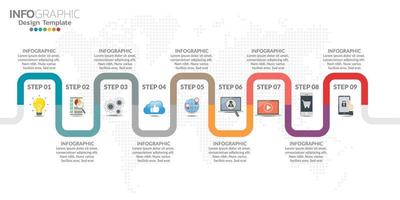 Infografiken-Timeline-Design-Vorlage mit Symbolen und Beschriftung. vektor