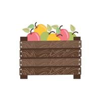 Äpfel in Holzkiste, Herbsternte. Illustration im flachen Stil vektor