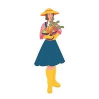 Bäuerin mit einem Korb mit Gemüse. Vektor-Illustration vektor