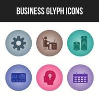 6 unika business glyph vektor ikonuppsättning