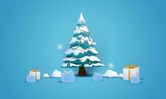 Weihnachten und Neu Jahr Hintergrund mit minimalistisch Design. Weihnachten Baum mit Geschenk Dekorationen. vektor