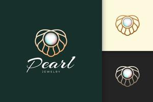 lyxig och elegant pärllogotyp med kammusslor representerar smycken och pärlor vektor