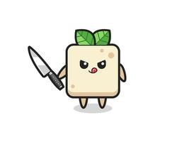 süßes Tofu-Maskottchen als Psychopath mit Messer vektor