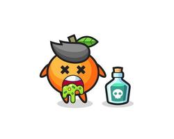 Illustration eines Mandarin-Orangen-Charakters, der sich aufgrund einer Vergiftung erbricht vektor
